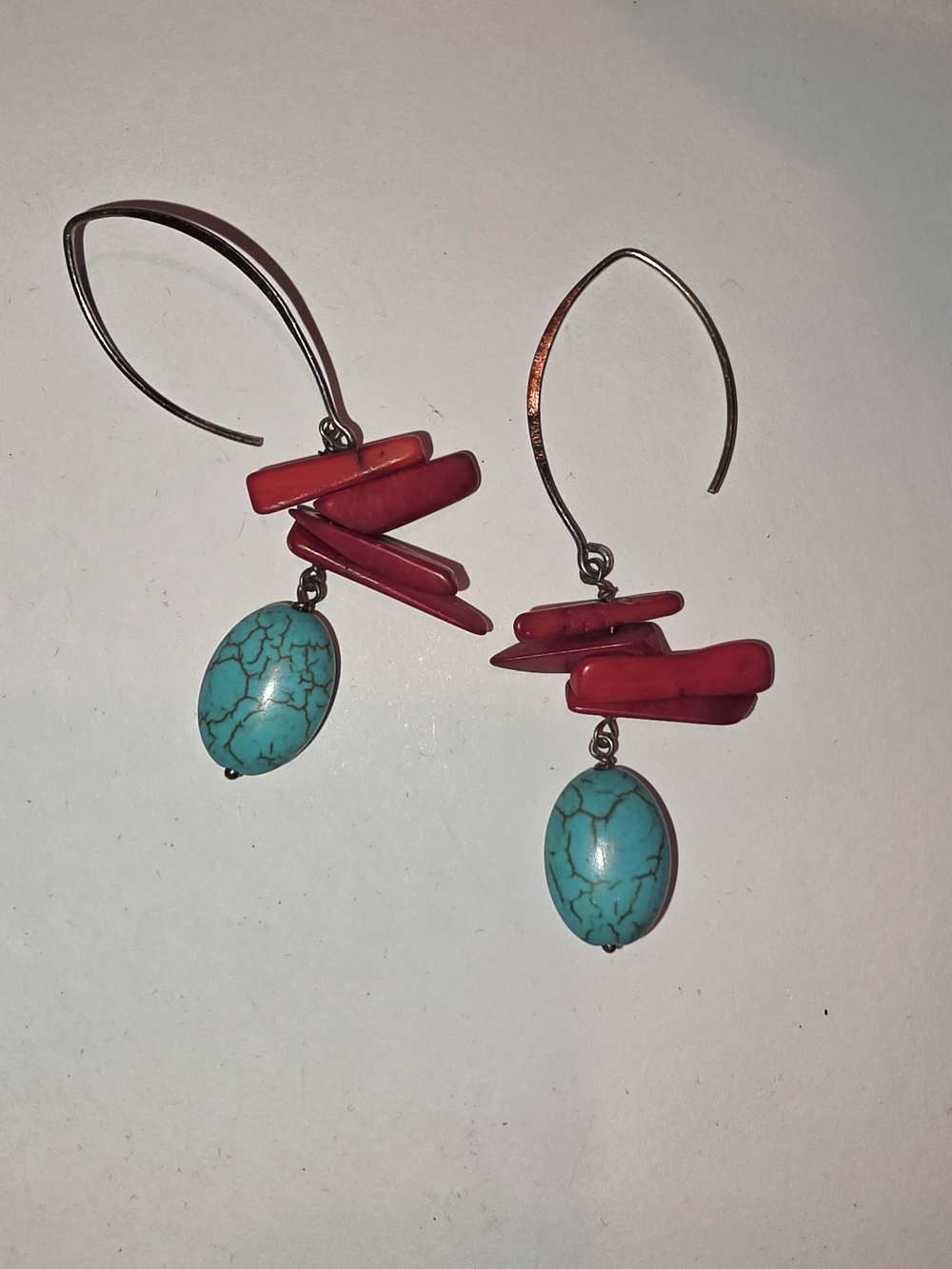 Turquoise and Coral Stone Drop Earrings - Women Jewelry